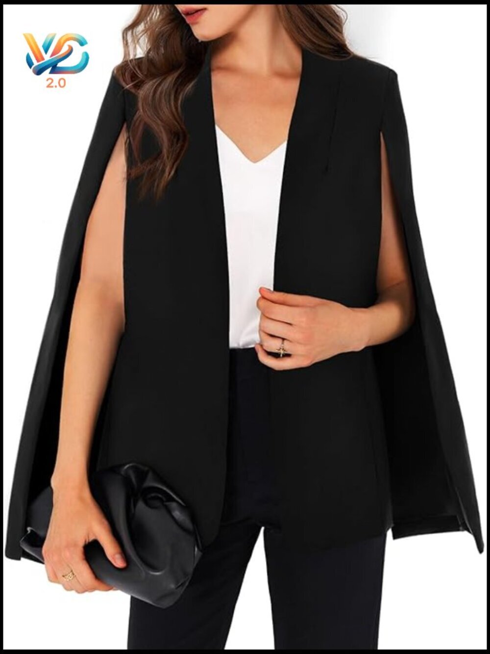Split Sleeve Cape Blazer Open Front Lightweight Workwear Jacket